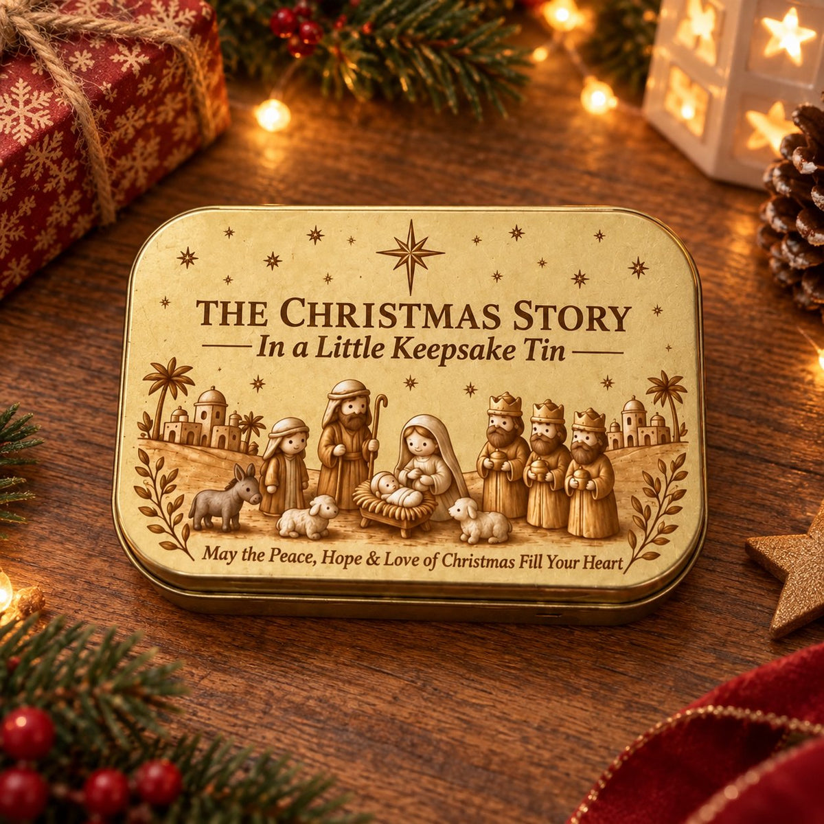 ✨ Mini Nativity Scene in Keepsake Tin – A Little Christmas Story