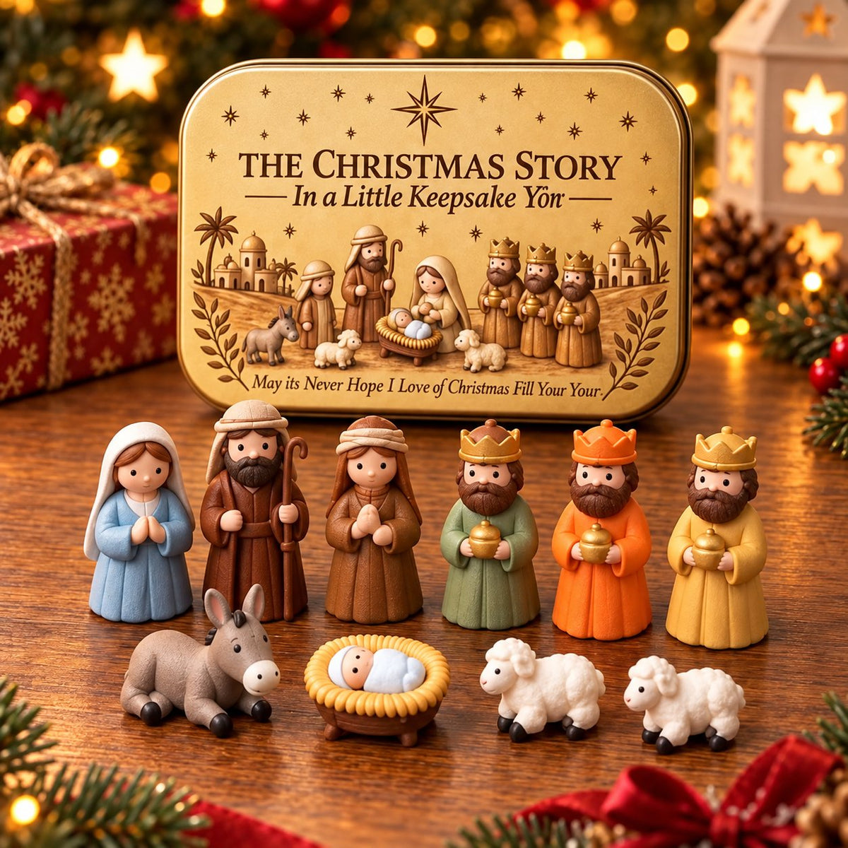 ✨ Mini Nativity Scene in Keepsake Tin – A Little Christmas Story
