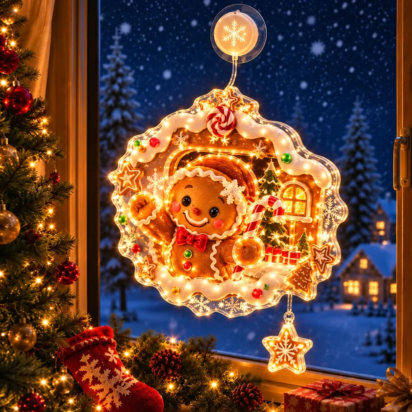 🏅 2026 Best Seller ✨🎄Lighted Christmas Window Decoration with Suction Cup Flat Version | Warm LED Window Light with Double-Layer Design & Multiple Festive Styles ✨