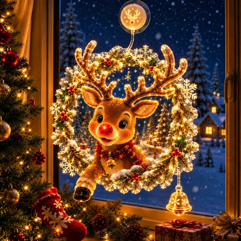 🏅 2026 Best Seller ✨🎄Lighted Christmas Window Decoration with Suction Cup Flat Version | Warm LED Window Light with Double-Layer Design & Multiple Festive Styles ✨