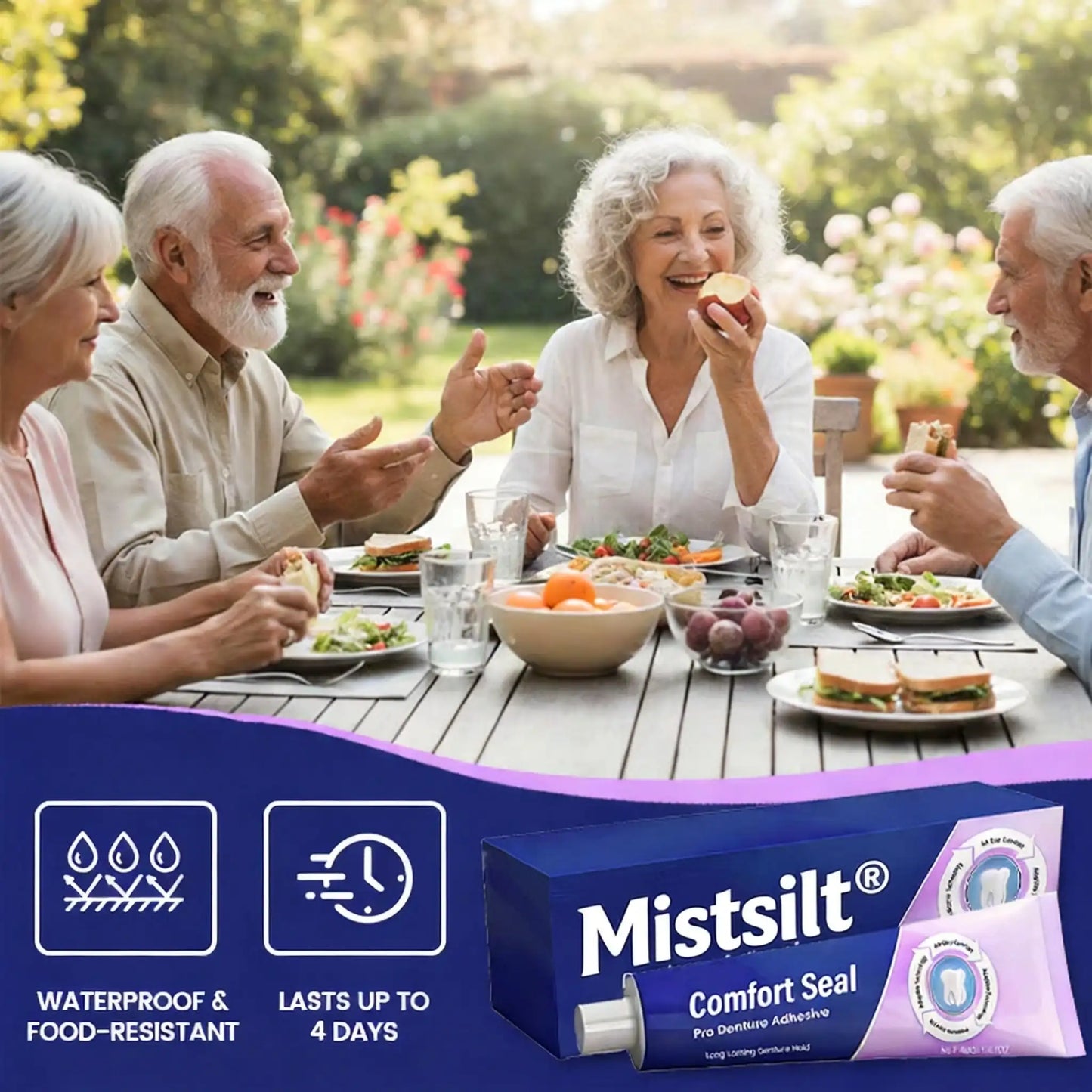 🔥 Mistsilt® Comfort Seal Pro Denture Adhesive🦷💜FDA Certified (Clinically Proven 96- Hour Lock Hold for Secure, Comfortable & Zinc-Free Denture Fit)
