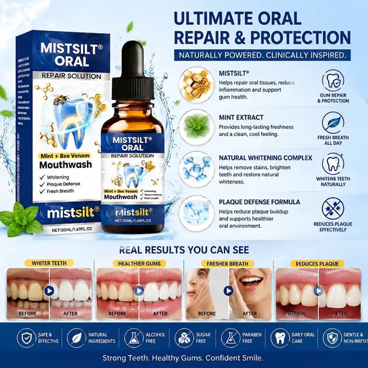 Mistsilt® Oral Repair Mouthwash – Mint + Bee Venom Formula | Whitening, Plaque Defense & Fresh Breath