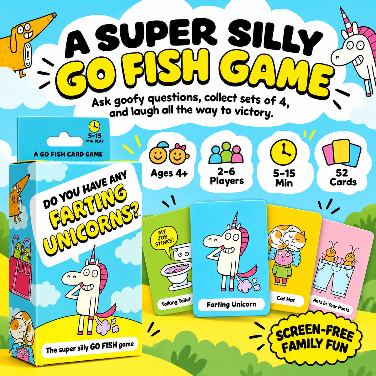 50% OFF Today! Super Silly Go Fish Card Game for Kids & Family Game Night