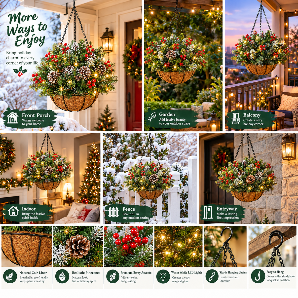 🎄 Last Day 50% OFF 🏆 Pre-Lit Christmas Hanging Basket | Pre-lit, weather-resistant, and zero maintenance🏆