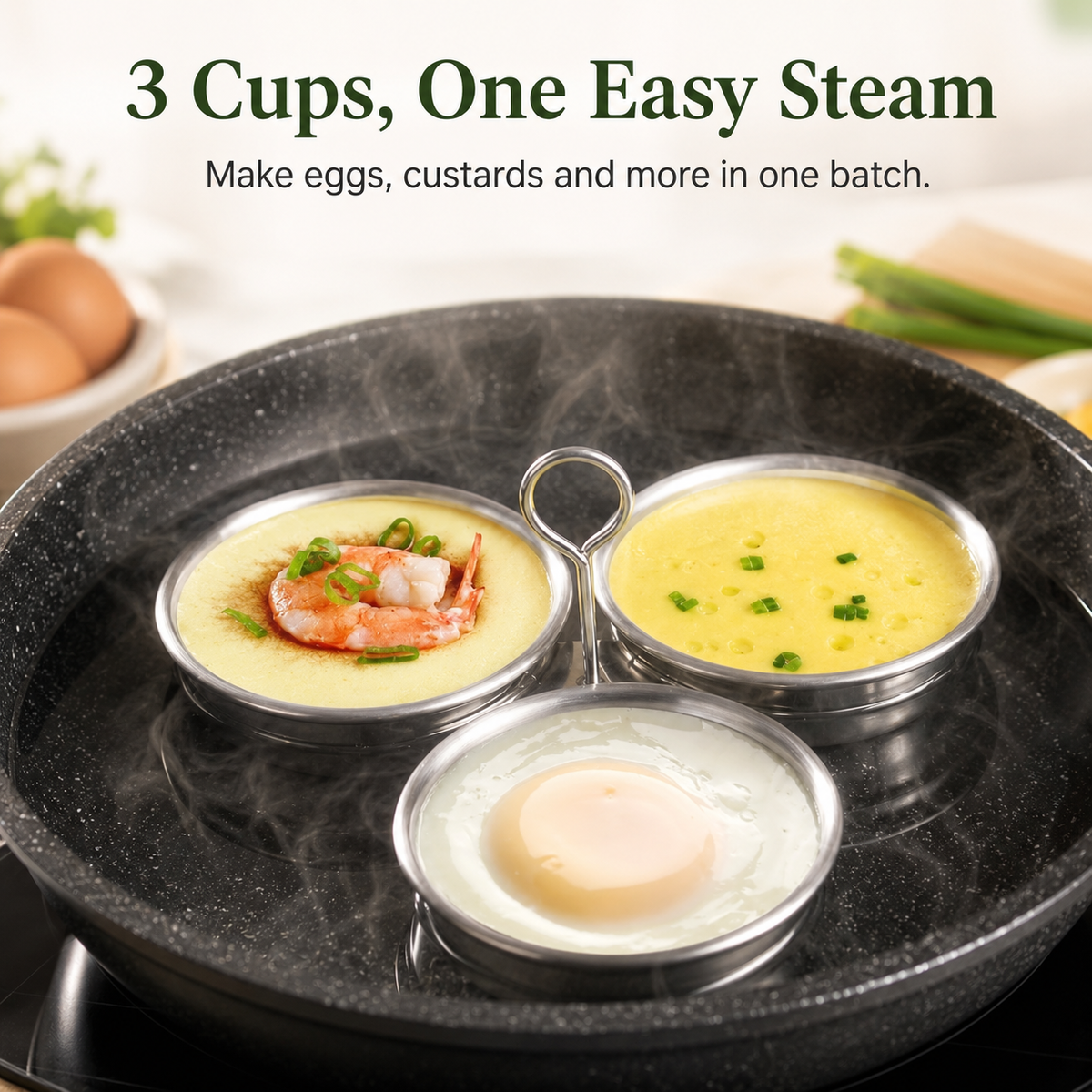 🍳 3-Cup Stainless Steel Egg Poacher – Stovetop Egg Steamer Insert 🥚