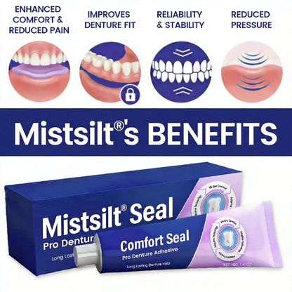 🔥 Mistsilt® Comfort Seal Pro Denture Adhesive🦷💜FDA Certified (Clinically Proven 96- Hour Lock Hold for Secure, Comfortable & Zinc-Free Denture Fit)