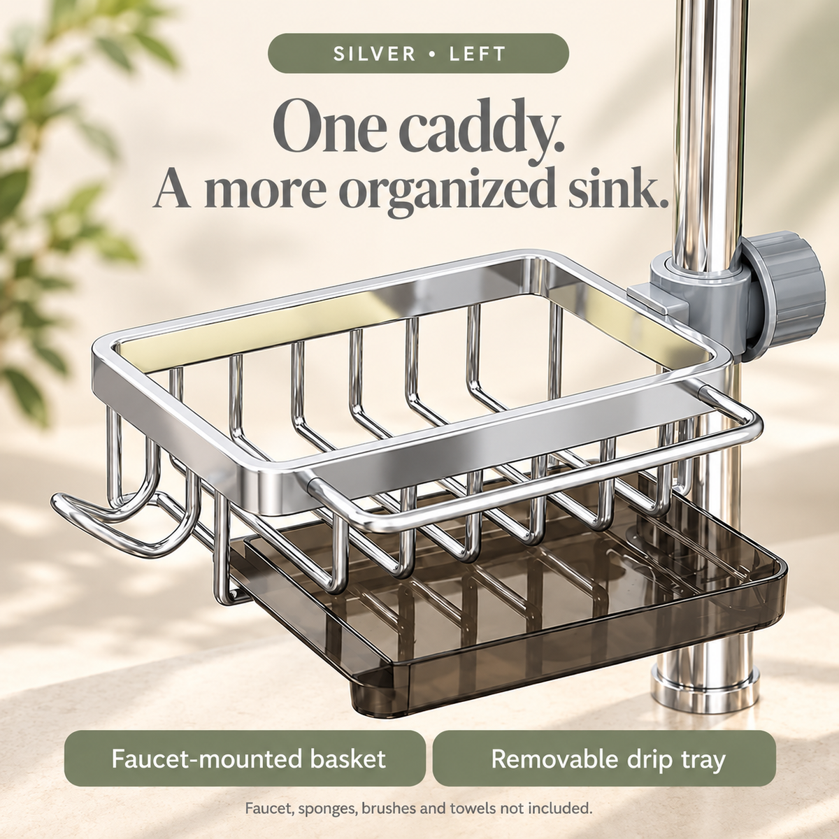 🧽 Faucet-Mounted Sink Caddy with Removable Drip Tray