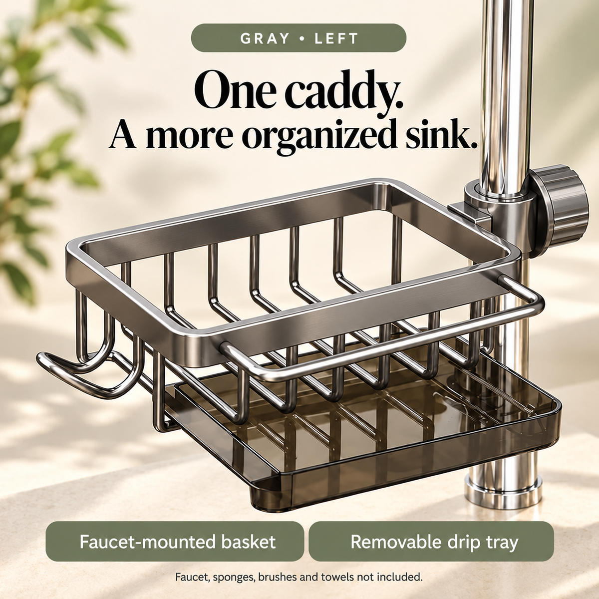 🧽 Faucet-Mounted Sink Caddy with Removable Drip Tray