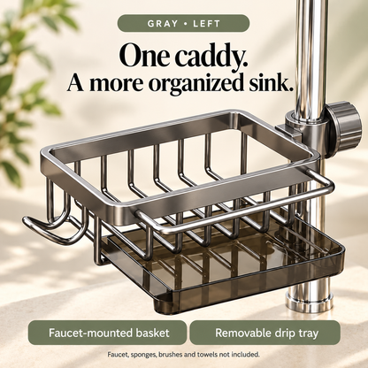🧽 Faucet-Mounted Sink Caddy with Removable Drip Tray