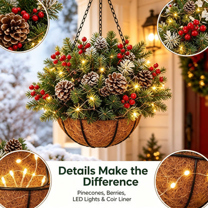 🎄 Last Day 50% OFF 🏆 Pre-Lit Christmas Hanging Basket | Pre-lit, weather-resistant, and zero maintenance🏆