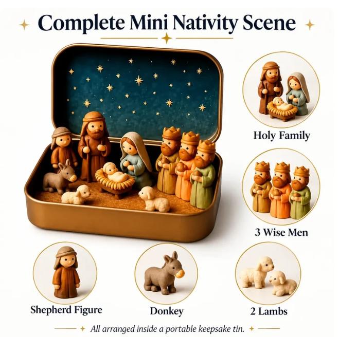 ✨ Mini Nativity Scene in Keepsake Tin – A Little Christmas Story