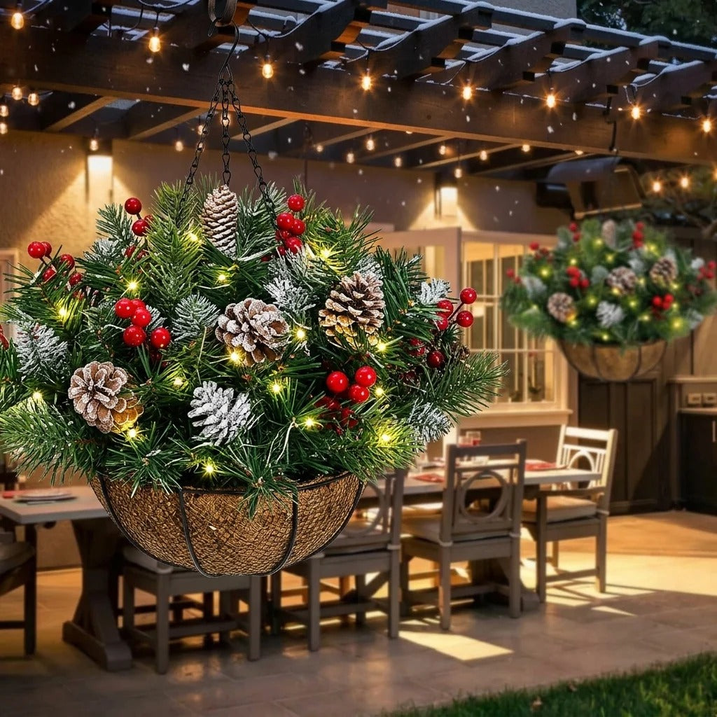 🎄 Last Day 50% OFF 🏆 Pre-Lit Christmas Hanging Basket | Pre-lit, weather-resistant, and zero maintenance🏆